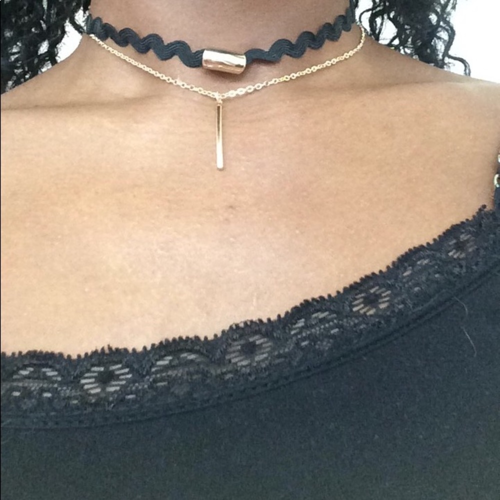 Black choker w/ gold chain attached